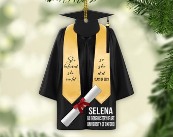 Personalized School Graduation Ornament, Custom Graduation Gown, Class Of 2023, Graduation Gifts, Graduation Christmas Ornament