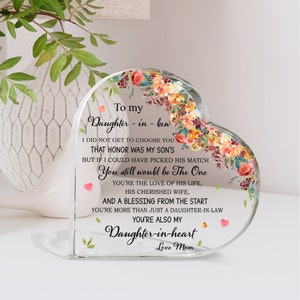 Placa acrílica del corazón de la nuera, regalos de nuera, regalos de Navidad para la nuera, regalos de cumpleaños