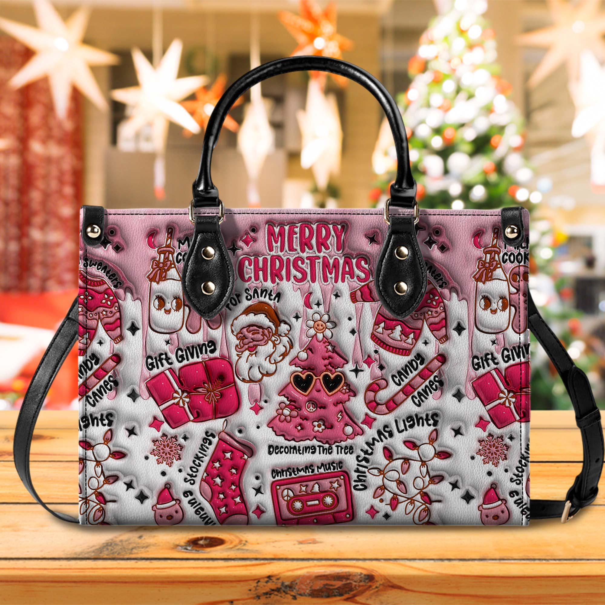 Faux 3D Inflated Merry Christmas Handbag With Handle & Wallet