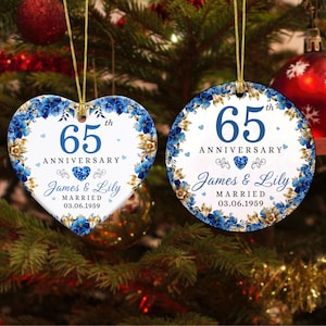 Personalized 65th Wedding Anniversary Ceramic Ornament, 65 years Wedding Anniversary Ornament, Wedding Anniversary Keepsake, Christmas Gift