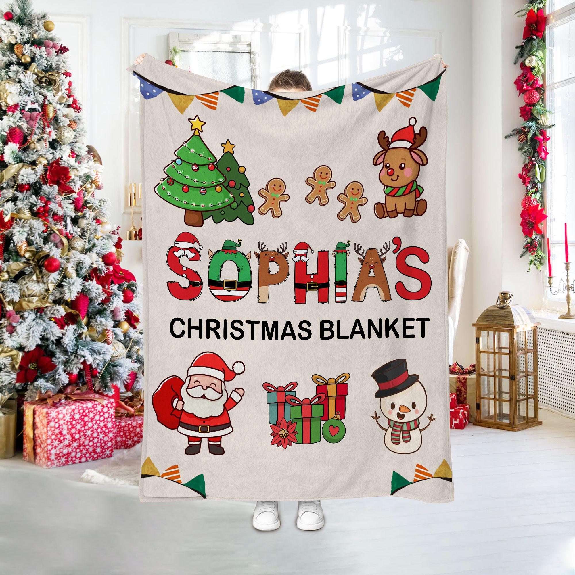 Personalized Christmas Sherpa Blanket With Kid&#39;s Name, Baby Blanket, Christmas Gifts For Kid, Christmas Blanket for Kids, Kids Santa Blanket