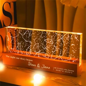 Personalisierte Sternenkarte Acrylnachtlicht Holzsockel, benutzerdefinierte Sternenkarte Nachtlicht, Jahrestagsgeschenke, Valentinstagsgeschenk, Paare Geschenk