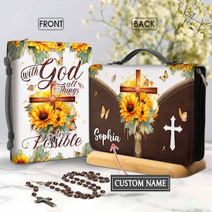 Copertina Bibbia Cristiana Personalizzata, Con Dio Tutte Le Cose Sono Possibili Copertina Bibbia, Regalo Religioso Per Lei, Regalo Cristiano, Copertina Libro Con Fiori