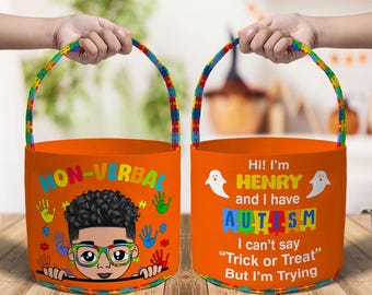 Personalized Autism Trick Or Treat Candy Bag, Custom Trick Or Treat Bag For Kids, Halloween Bag For Autism Kids, Autism Awareness Gift