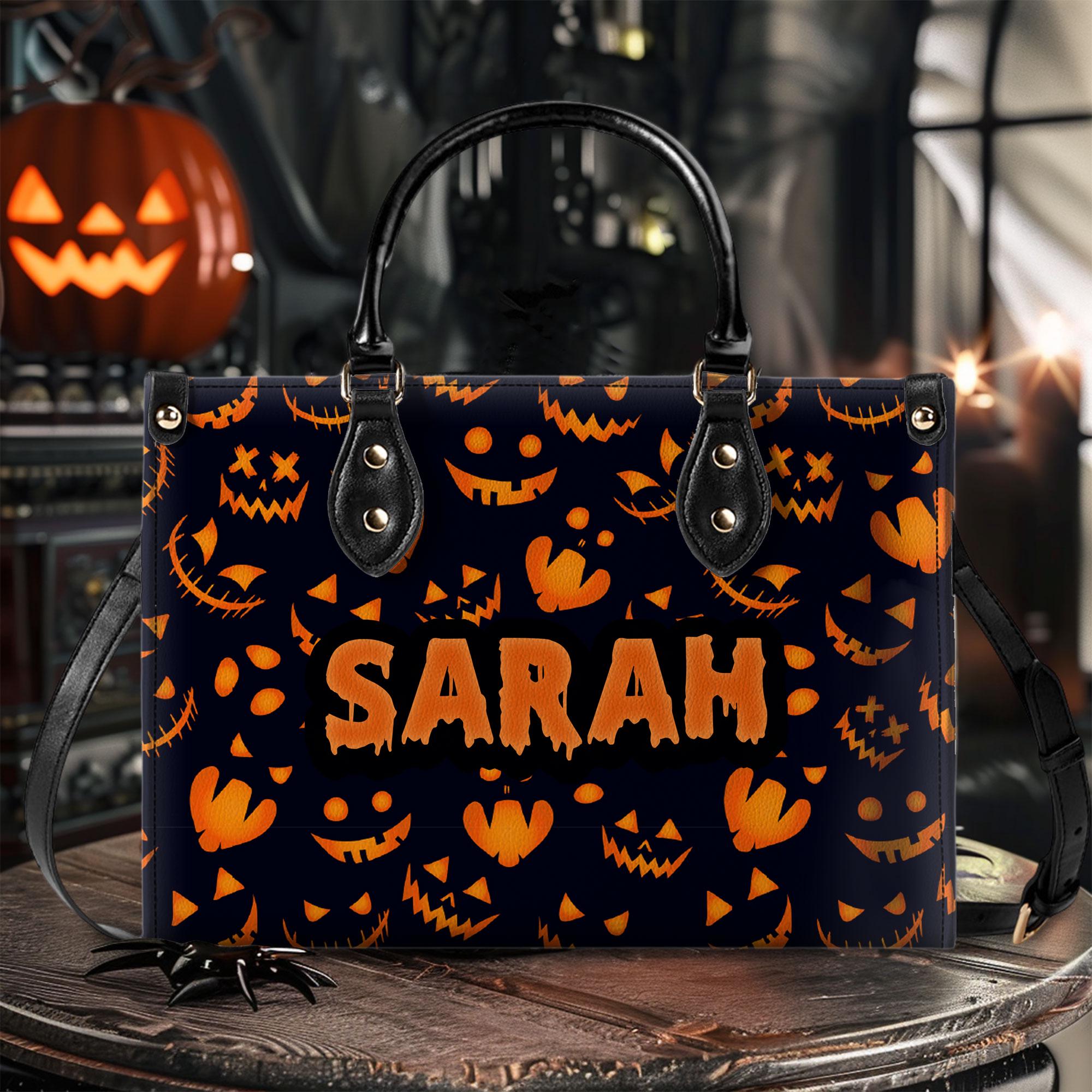 Discover Personalized Halloween Leather Handbag With Handle, Ghost Pumpkin Bags, Trick Or Treat Halloween Bags, Spooky Fashion Accessory