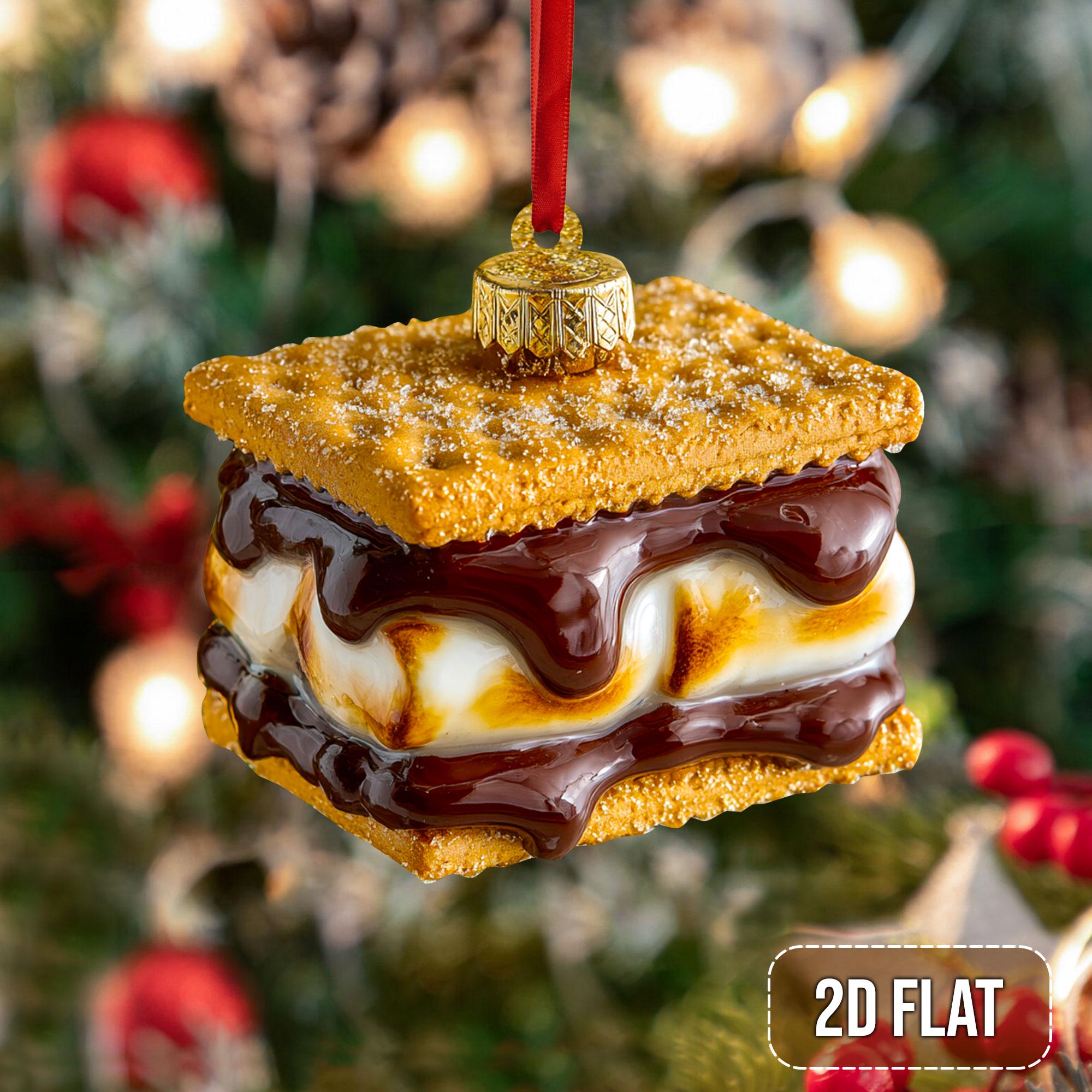 2Dフラットスモアクリスマスアクリルオーナメント、リアルなマシュマロ