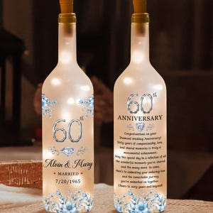 Personalized 60th Wedding Anniversary Bottle Lamp, Diamond Wedding Gifts For Parents, Diamond 50 Anniversary Bottle Lamp Gift, Husband Gift
