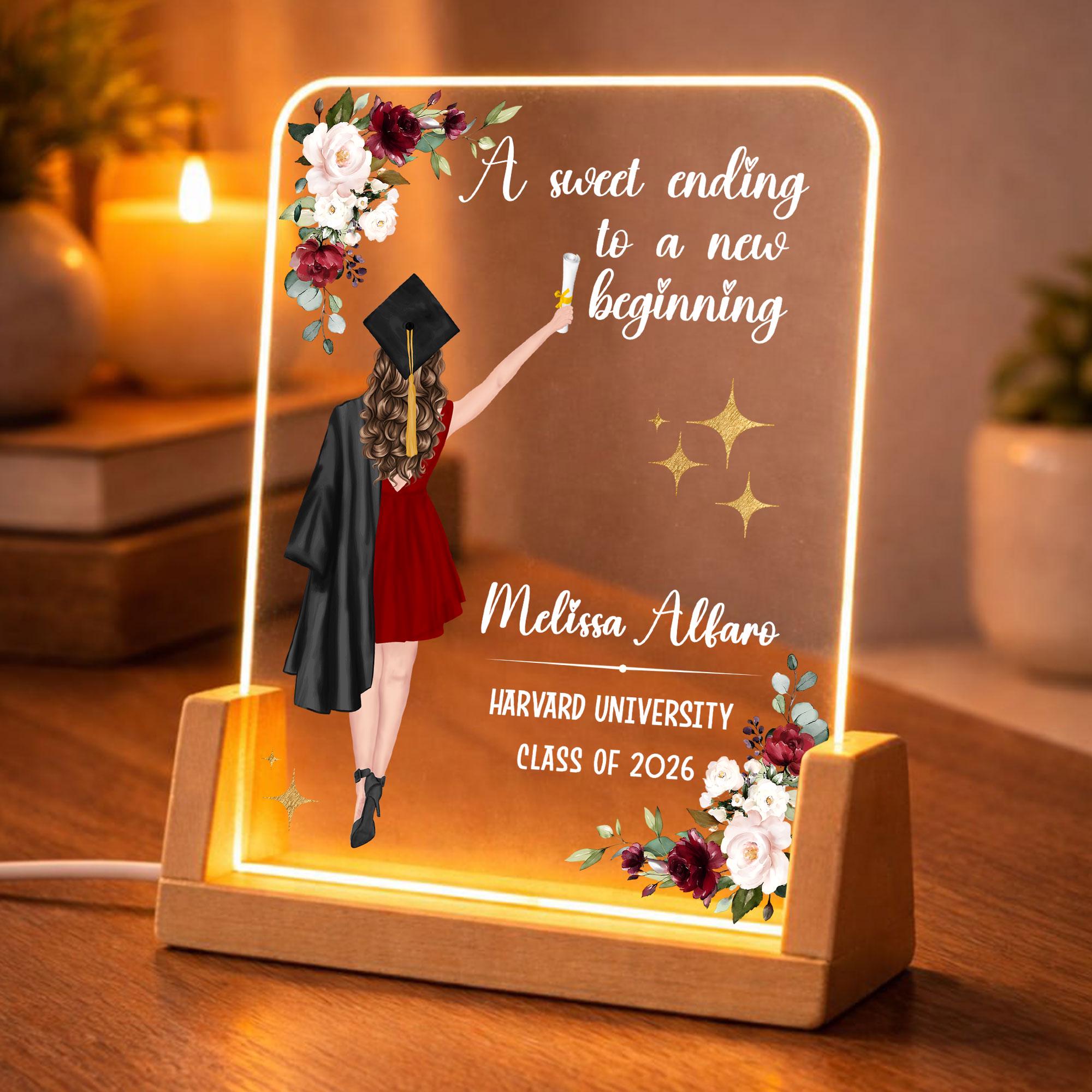 Graduation Led Version Personalized Graduation LED Night Light With Wooden Base, Custom ...