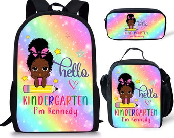 Personalized Back To School Backpack For African American Kids, Little Black Girl Lunch Bag, Pencil Bag, Back To School Black Kid Gifts