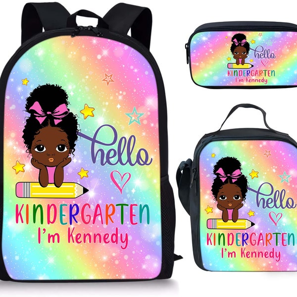 Sac à dos personnalisé de retour à l'école pour les enfants afro-américains, sac à lunch de petite fille noire, sac à crayons, cadeaux de retour à l'école pour enfants noirs