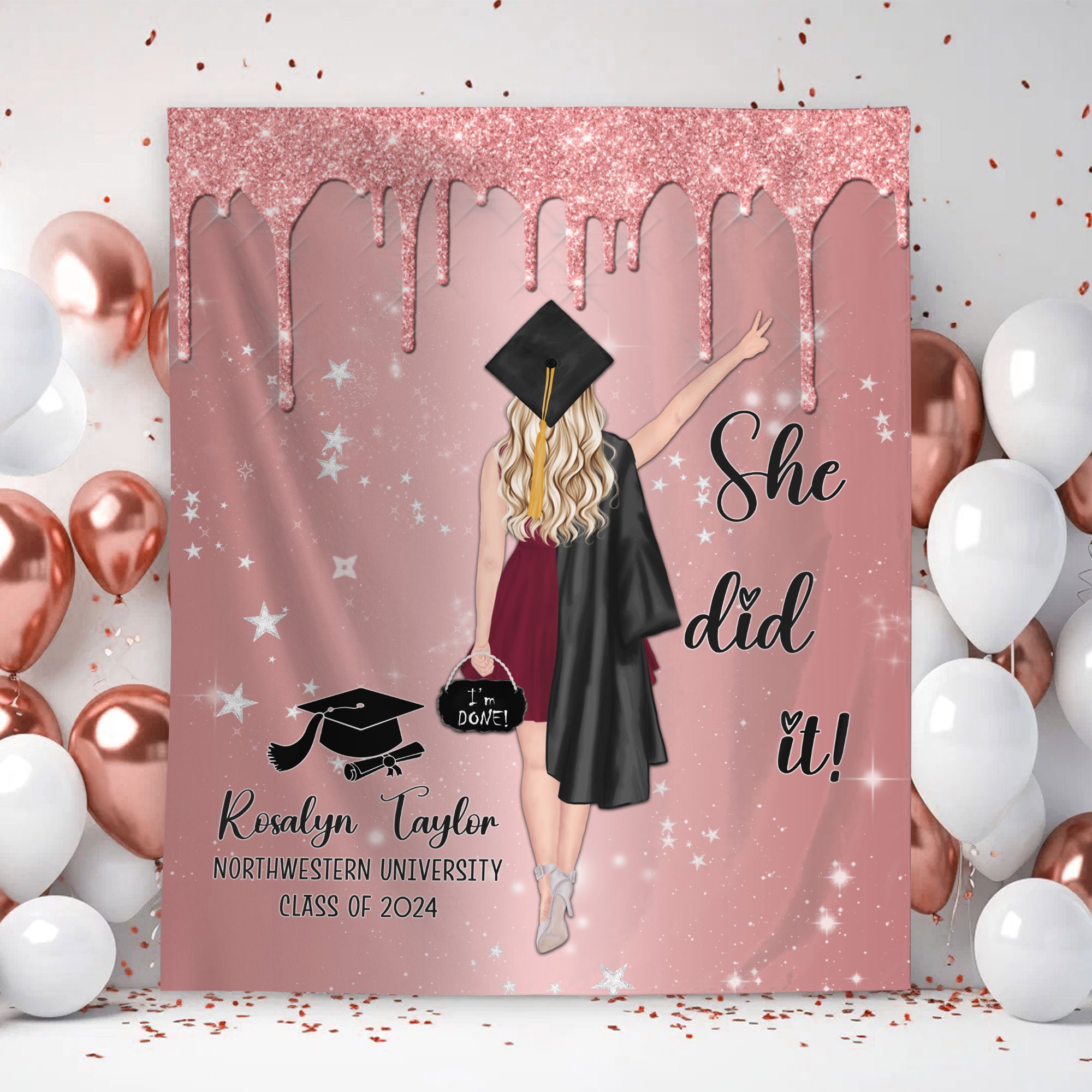 Personalized Congrats Graduation Party Backdrop, Custom Graduation Tapestry Backdrop, Congrats Graduation School Color Banner, Class Of 2024