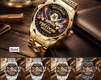 Personalized Eagle USA 250th Anniversary Watch, 250th Years Freedom Watch, 1776–2026 American Flag Wrist Watch, Patriotic Gift for Men