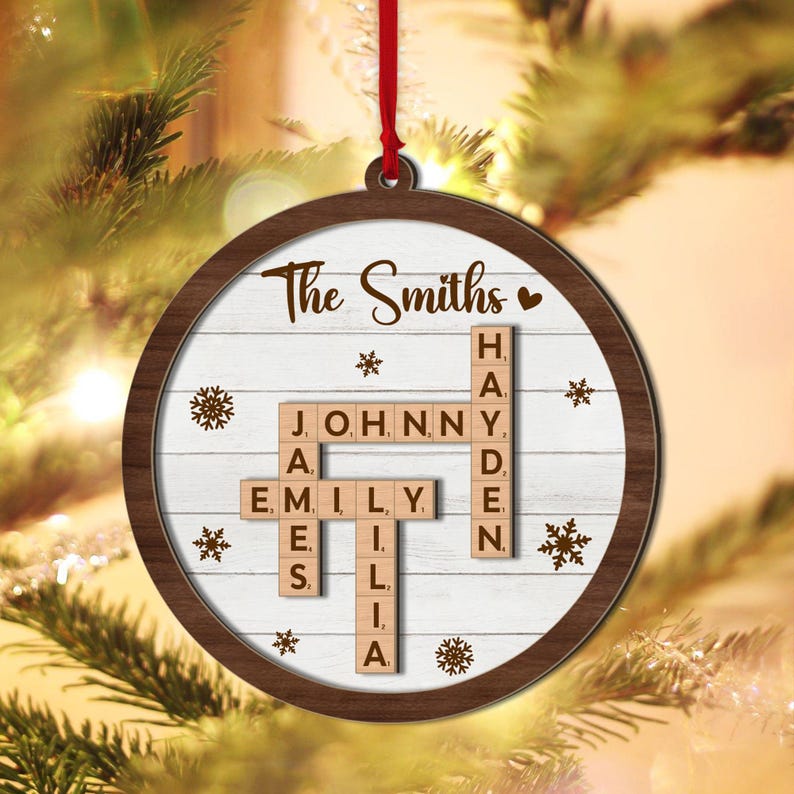Personalized Family Name 2 Layer Wood Ornament, Custom Family Letter