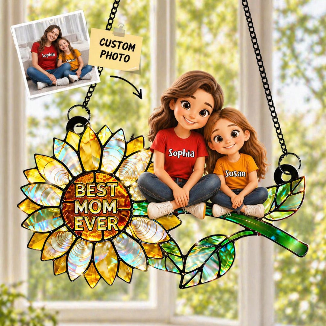 Personalized Photo Sunflower Acrylic Suncatcher, Custom Mom Gift With ...