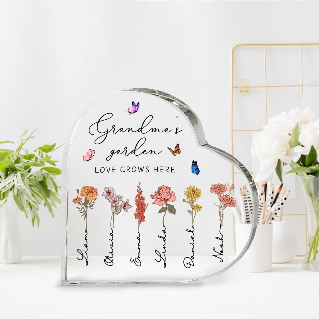 Personalized Grandma's Garden Heart Acrylic Plaque, Mothers Day Gift ...
