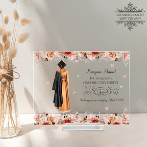 Personalized Muslim Graduation Print Rectangle Plaque, Muslim Graduation Gift, Islamic Graduation Gift For Her With Arabic Quote