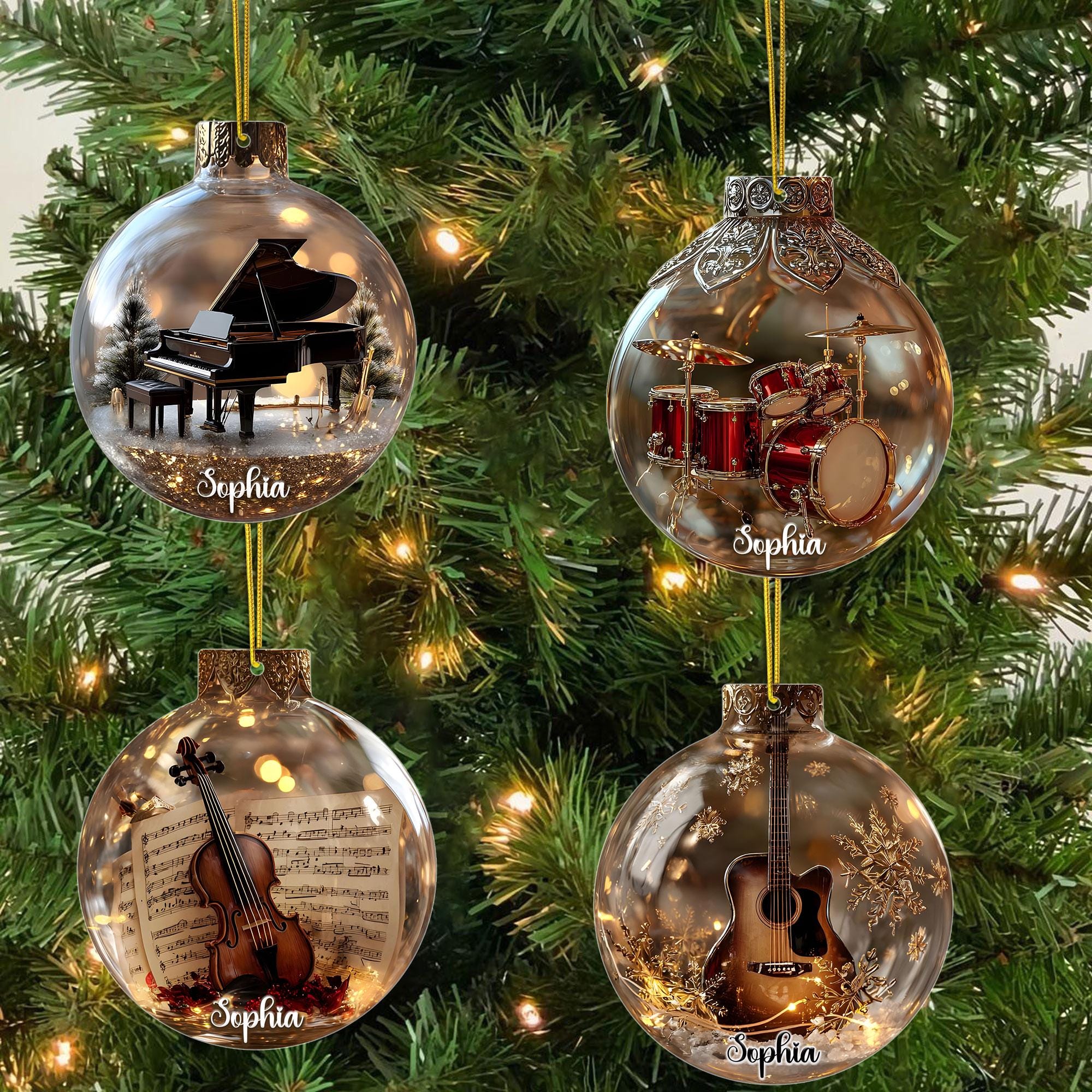 2D Flat Music Instrument Acrylic Ornament Set, Christmas Ornaments With ...