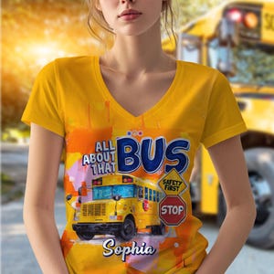 Personalisierte Schulbusfahrer Leben V-Ausschnitt Shirt, benutzerdefinierte Schulbus Grafik T-Shirts, Schulbusfahrer Wertschätzung Geschenk, Zurück in der Schule Geschenk