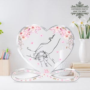 Personalized Name Mom and Kid Hands Heart Acrylic Block, Custom Mother ...