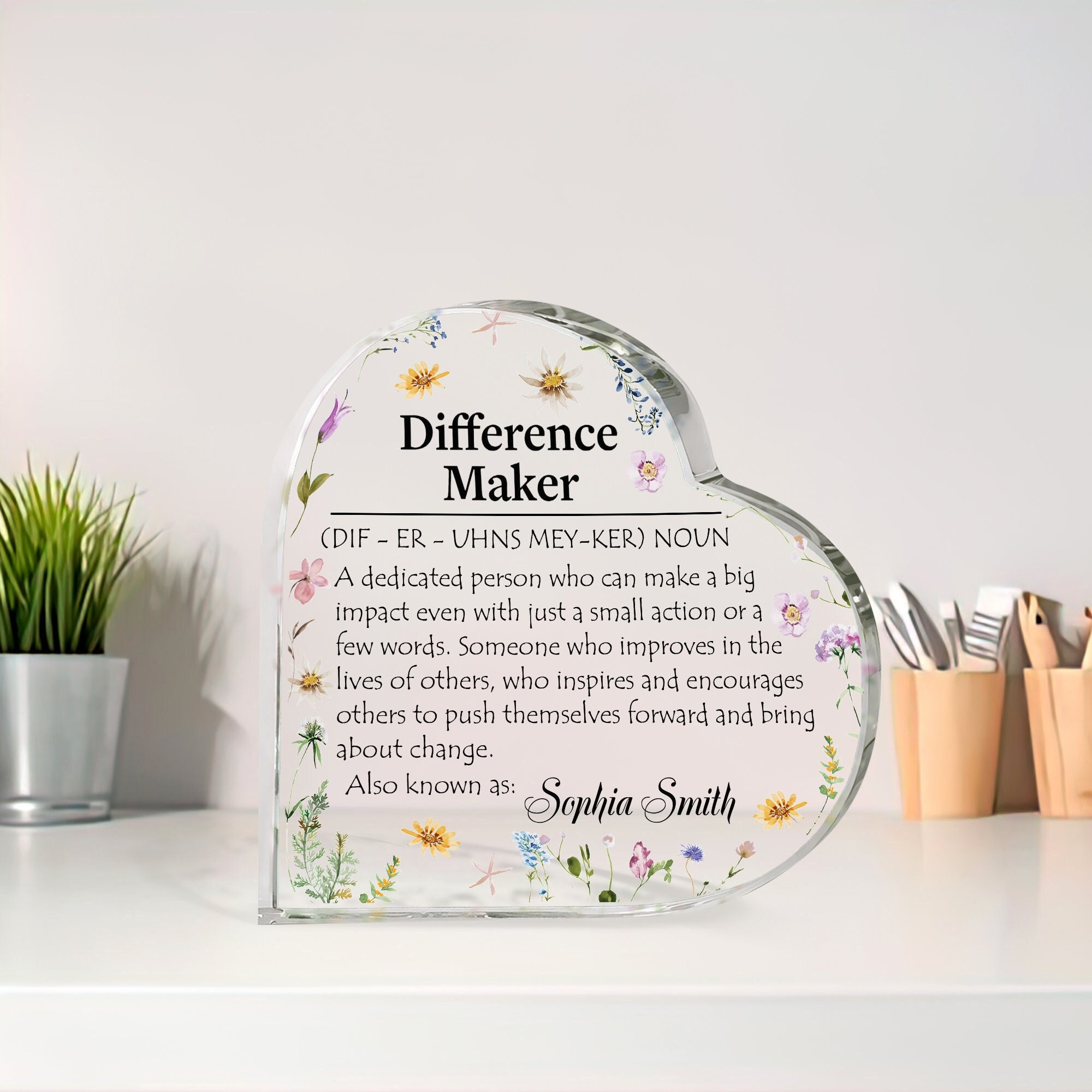 Personalized Difference Maker Heart Acrylic Plaque, Difference Maker Plaque Gift, Retirement Gift, Encouragement Gift,  Appreciation Gift