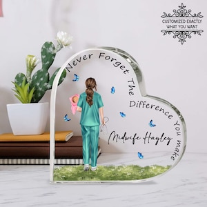 Personalized midwife print heart acrylic plaque, midwife graduation gift, midwife appreciation gift, midwife retirement gift, midwife gift