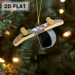 Personalized Skateboard Christmas Ornament, Custom Skater Ornament with Helmet, Cool Gift for Teen Boys Girls Skaters, Sports Tree Decor