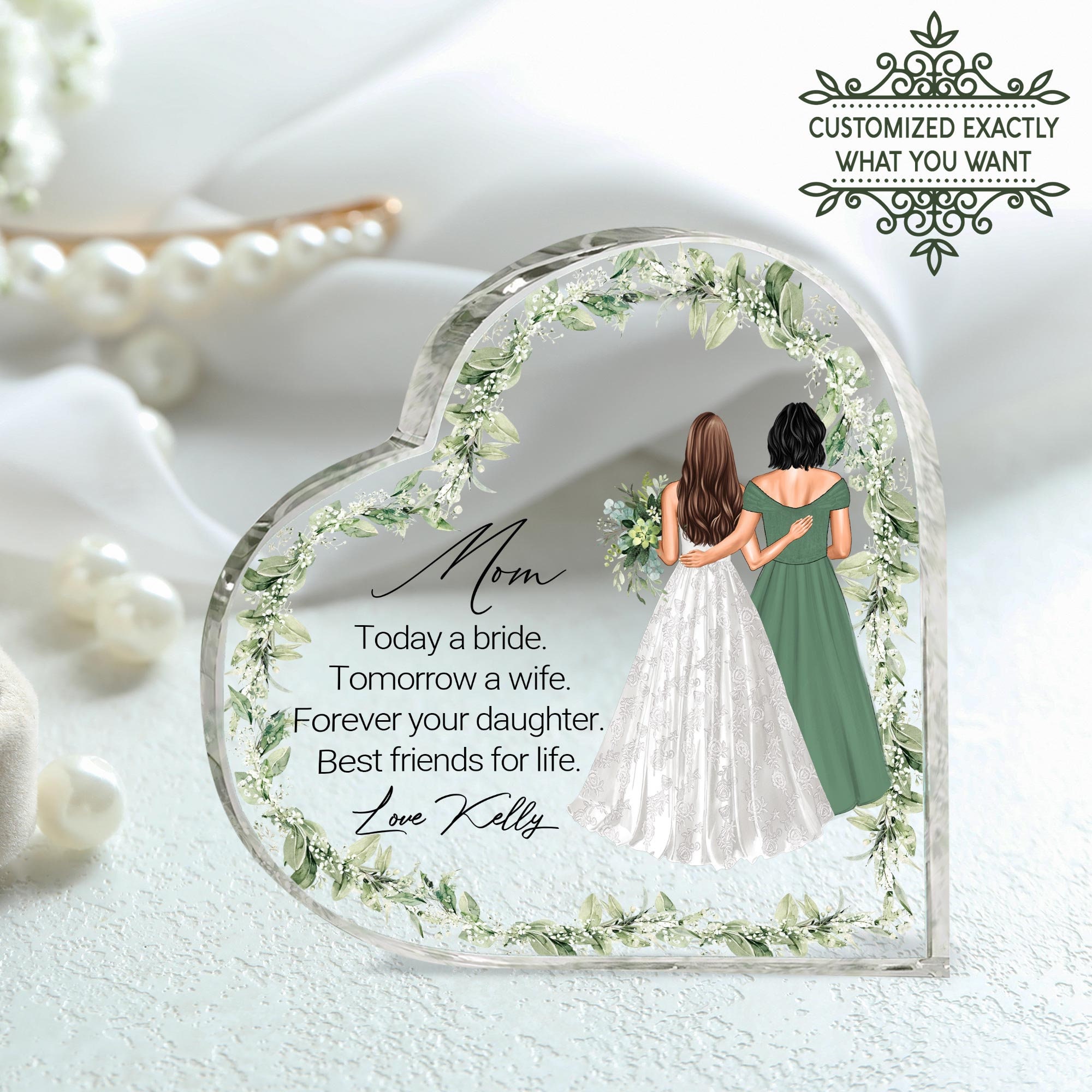 Personalized Bride Mom Grandmother Heart Acrylic Plaque Wedding Cake Topper-custom Dress, Flowers Wedding 3 Generations Gift For Bride, Mom