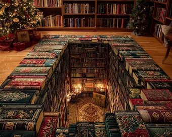 3D Effect Printed Vintage Library Rug, Spooky Halloween Area Rug, Book Lovers Gift, Librarian Gift,  Reading Room Indoor Decor, Bookish Gift