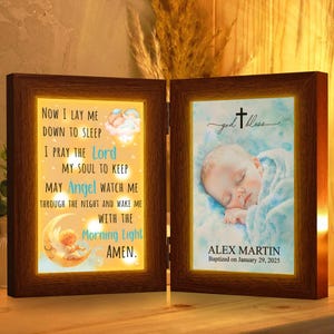 Personalized Baptism Gift for Girl Boy Frame Light, Baptism Gift For Godchild From Godmother, Prayer Christening Catholic, Baby Shower Gift