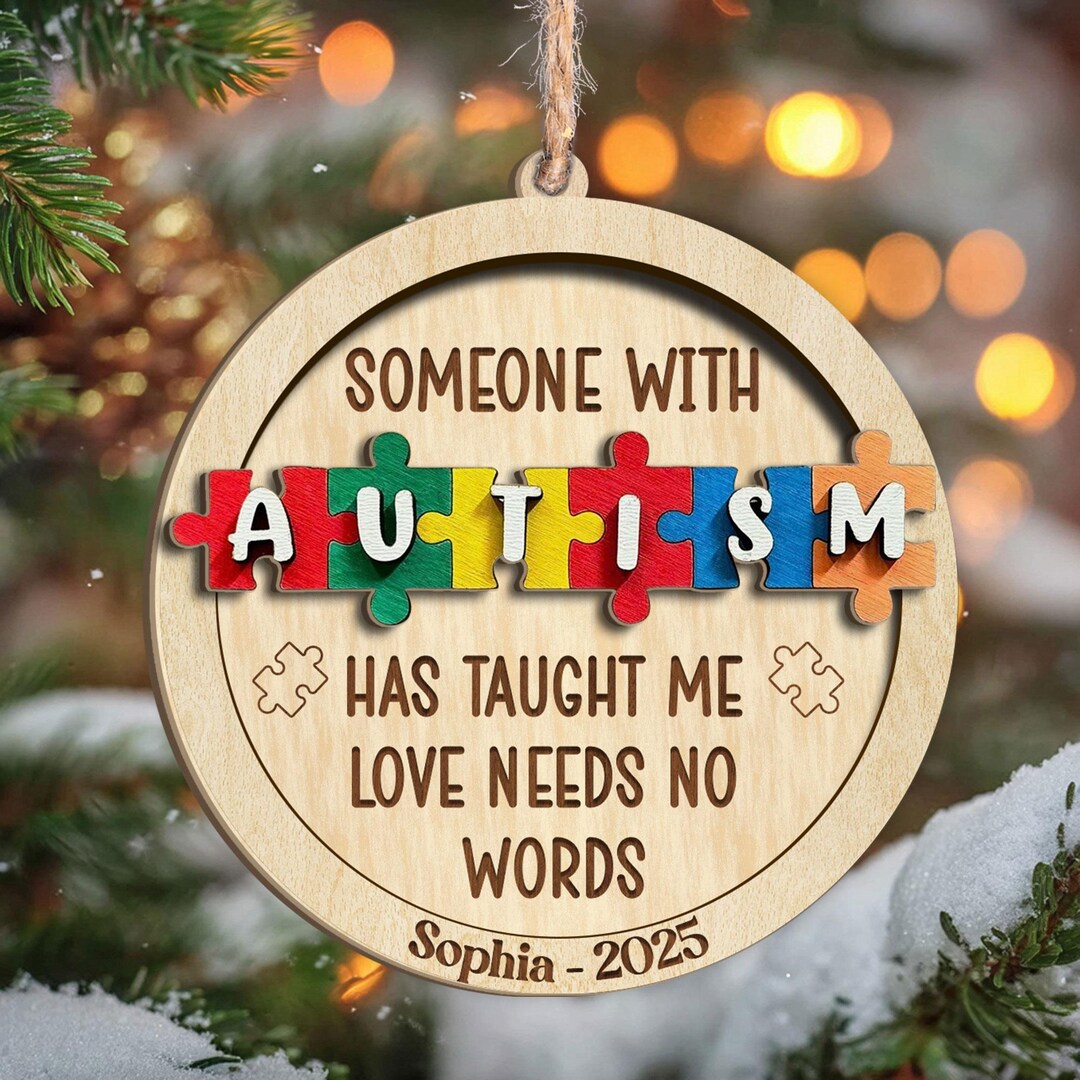 Personalized Autism Awareness 2 Layers Wood Ornament, Wooden Puzzle ...