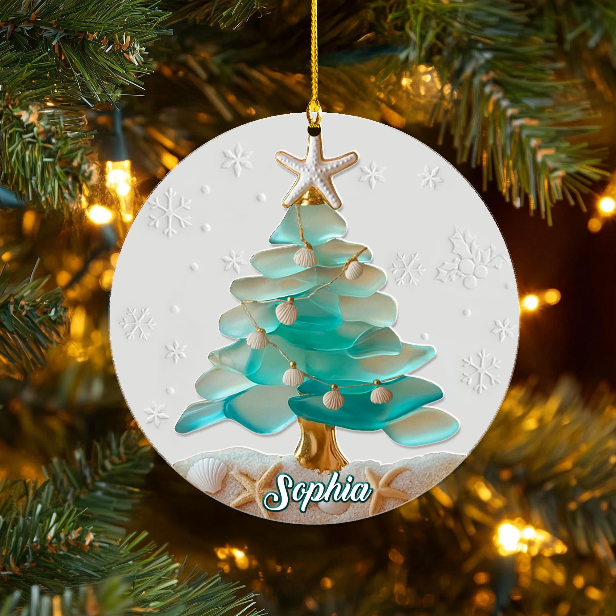 パーソナライズされたシーグラスクリスマスツリー2層アクリル