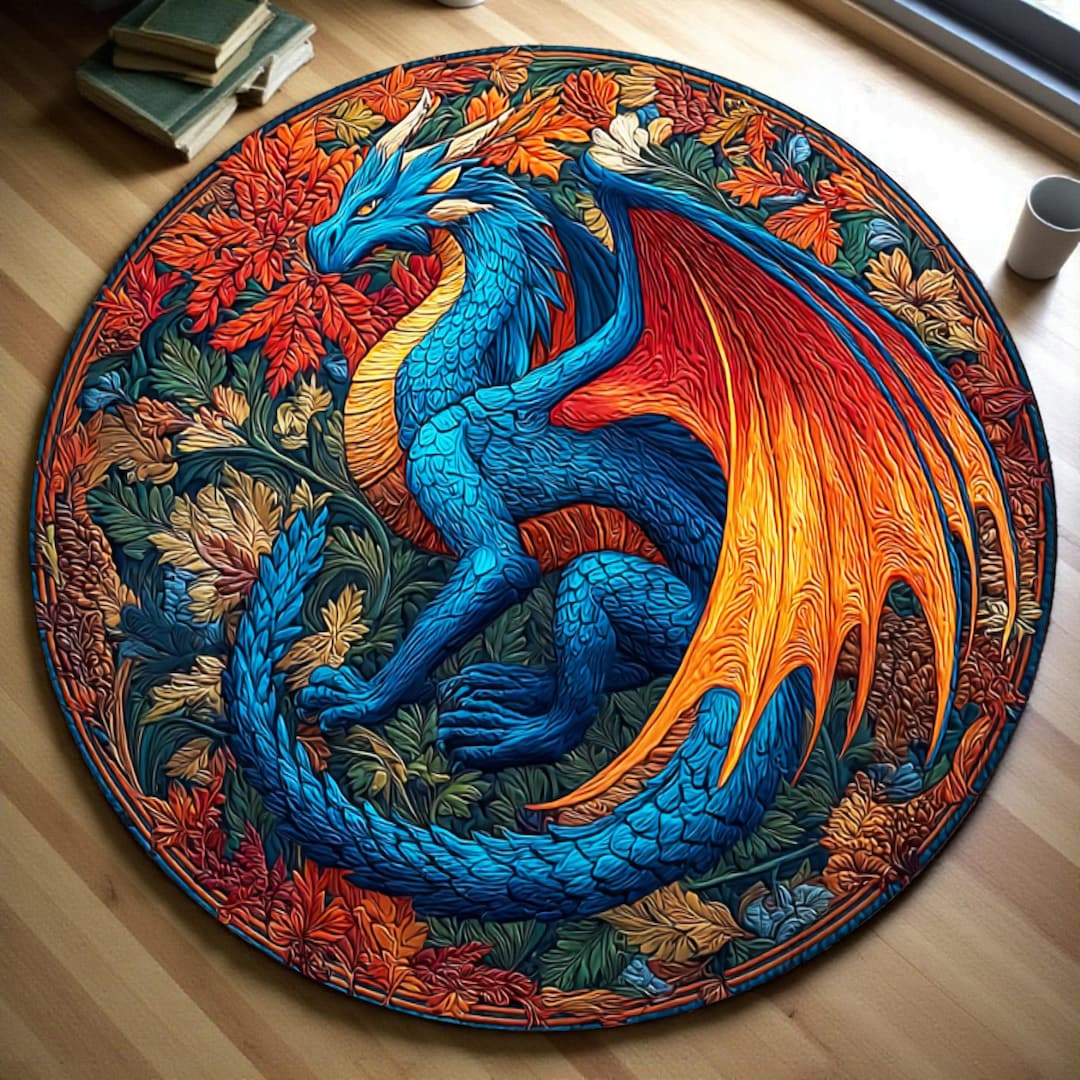 3D Dragon Round Rug, Fantasy Dragon Carpet, Colorful Mythical Creature ...