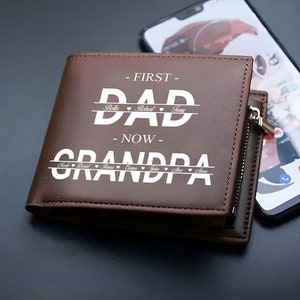 Personalisiertes Leder Portemonnaie für den ersten Papa und Opa, Vatertagsgeschenk, individuelles Kindernamen Leder Portemonnaie, Geschenk für Papa, Opa