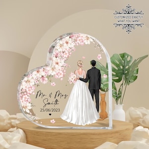Stampa personalizzata per sposi con placca acrilica a forma di cuore di animale domestico, regalo per l'anniversario di matrimonio, ricordo del matrimonio, regalo di nozze personalizzato