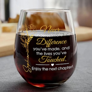 Custom Retirement Stemless Wine Glass, Happy Retirement Wine Glass, Appreciation Gift, Thank You Teacher Gift, Retired Gift, Coworker Gift