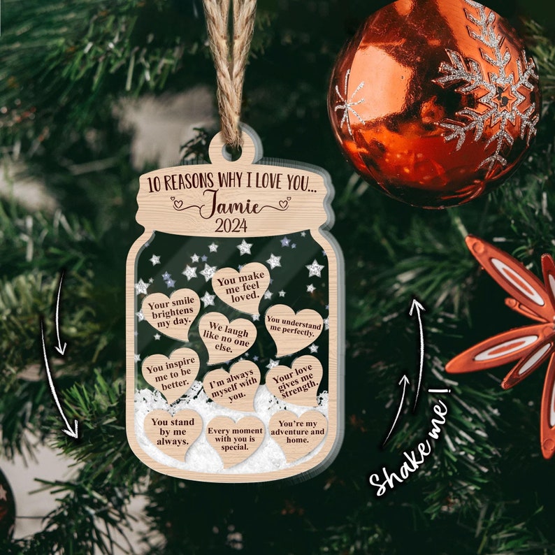 Personalized Jar of 10 Reasons Why I Love You Christmas Shaker Ornament