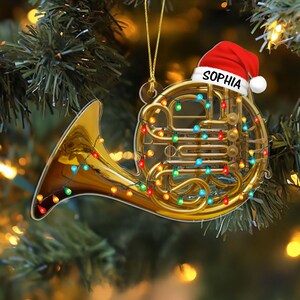 Personalized French Horn Christmas Ornament, Custom Brass Instrument Tree Decoration, Gift for Musicians & Band Lovers