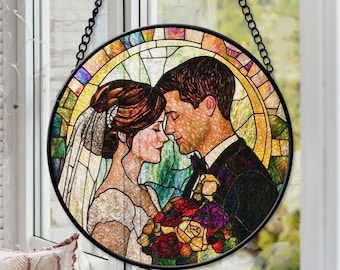 Personalized Faux Stained Glass Couples Portrait From Photo, Wedding Portrait Suncatcher, Anniversary Gift, Valentine Couple, Wedding Gift
