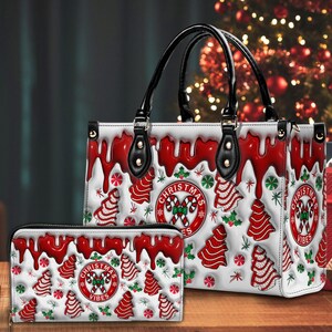 Bolso de mano con asa y billetera inflado 3D falso Christmas Vibes, bolsas para bocadillos navideños, regalo de Navidad para ella, accesorios navideños