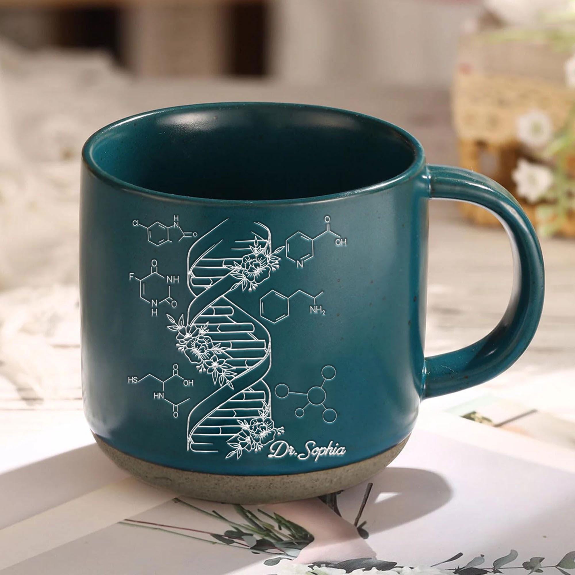 Personalized Name DNA Pottery Mug, Chemical Engineer Gift, Analytical Chemist Gift, Chemist Graduation Gifts, Custom Mug Gifts For Scientist