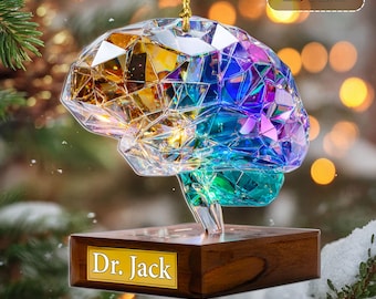Adorno acrílico personalizado de cerebro plano 2D, decoración navideña de cristal neurológico, regalo personalizado para neurólogo, recuerdo para estudiante de medicina.