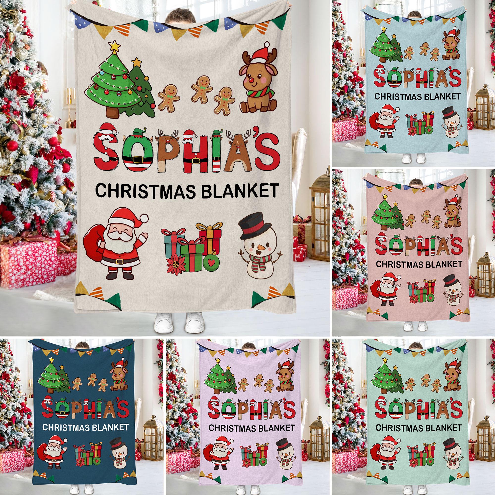 Personalized Christmas Sherpa Blanket With Kid&#39;s Name, Baby Blanket, Christmas Gifts For Kid, Christmas Blanket for Kids, Kids Santa Blanket