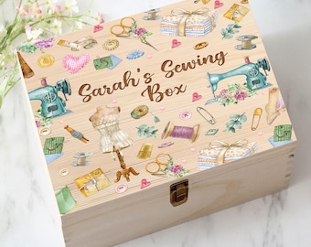 Personalized Sewing Machine Wood Box, Custom Seamstress Gift, Sewing Gifts, Sewing Storage, Wood Memory Box, Sewing Supplies, Keepsake Box