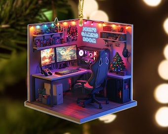 Personalized Name  2D FLAT Dreamy Gaming Room Acrylic Ornament, Gaming Room Ornament, Gift for Gamers, Christmas Gamer Gift