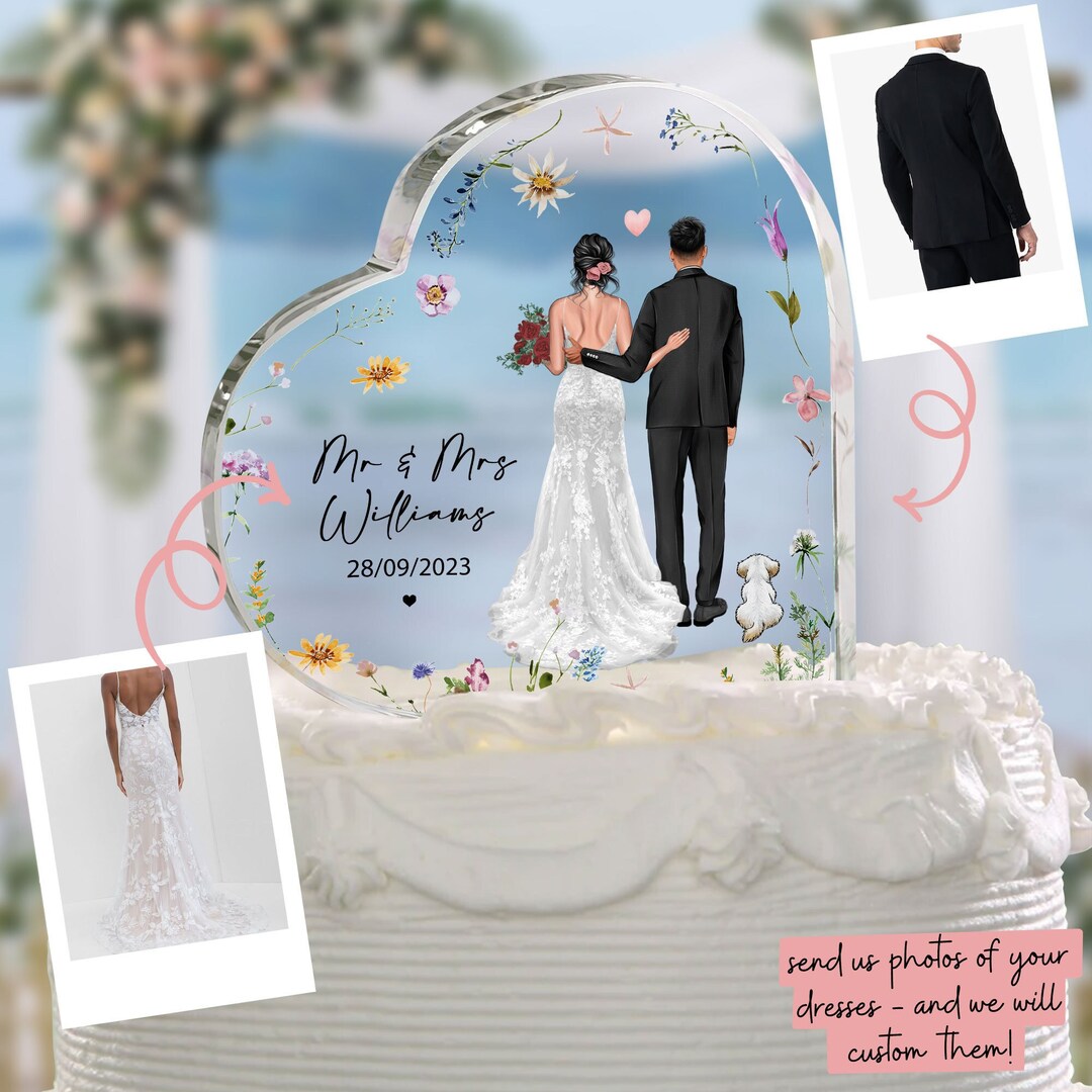 Personalized Wedding Cake Topper, Bride and Groom With Dogs, Cats ...