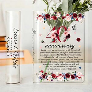 Personalized 40th Wedding Anniversary Acrylic Book Flower Vase, 40th Ruby Wedding Gift For Parents, Ruby Anniversary Gift, Husband Gift