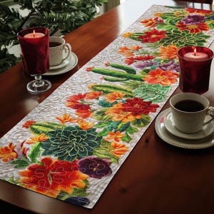 Colorful Cactus Quilted Christmas Table Runner, Southwest Table Runner, Cactus Decor, Dining Linens, Christmas Holiday Decor, Xmas Gift