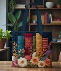 Personalized Book Lover Quilt Bag, Quilted Style Library Bag, Custom Floral Book Spine Tote for Readers product logo