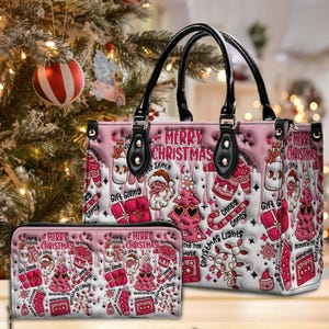 Bolso de mano con asa y billetera inflable 3D de imitación de Feliz Navidad, bolsas para bocadillos navideños, regalo de Navidad para ella, accesorios navideños