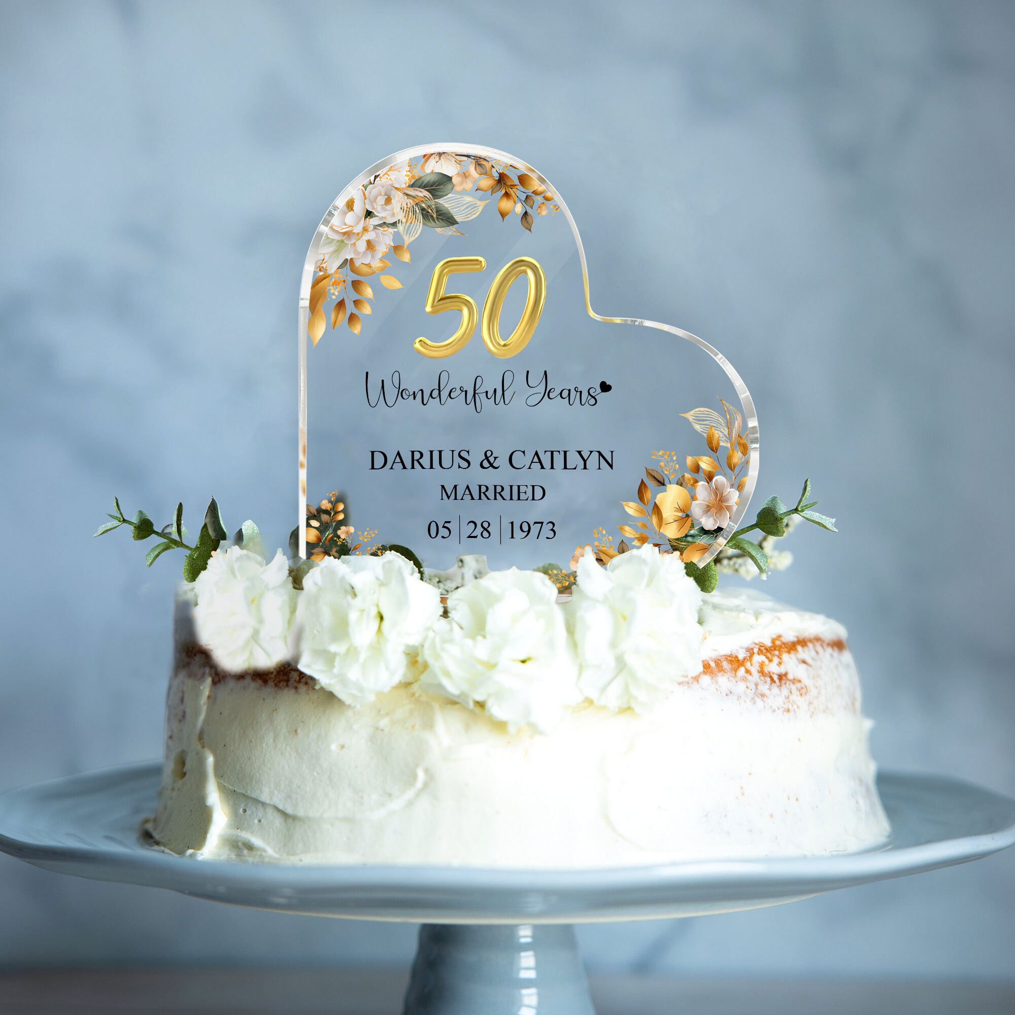 Laurel & Mason Topper Per Torta Happy Anniversary In Acrilico Dorato, 12,5x11,5 Cm, Riutilizzabile, Decorazione Anniversario